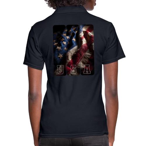 USA: Worn Stars and Stripes - Women's Pique Polo Shirt