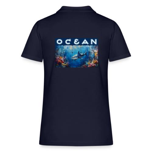 Ocean: Synthwave Shark - Women's Pique Polo Shirt