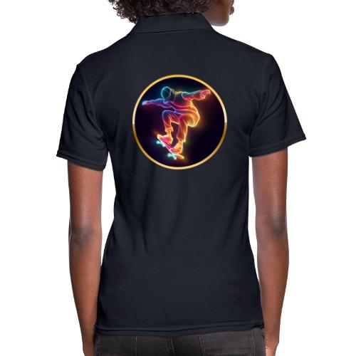 Skateboarding: Midnight Neon Skater - Women's Pique Polo Shirt