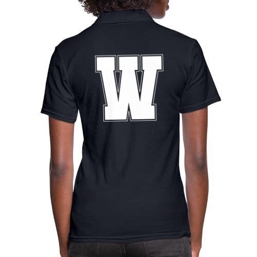 White Letter W – Varsity Alphabet Monogram - Women's Pique Polo Shirt
