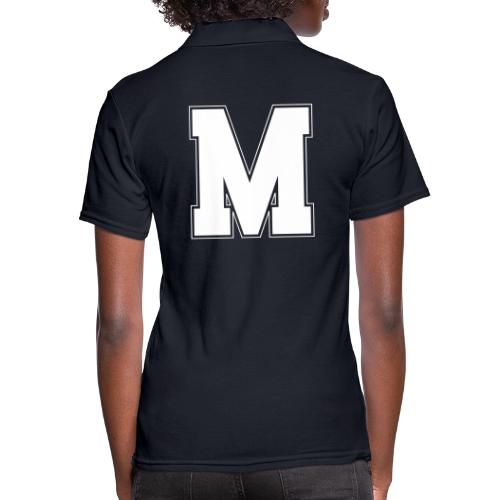 White Letter M – Varsity Alphabet Monogram - Women's Pique Polo Shirt
