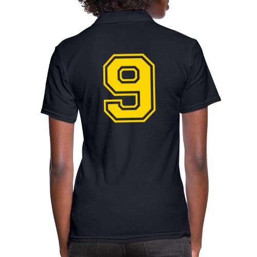 Number 9 in a classic athletic collegiate font - Women's Pique Polo Shirt
