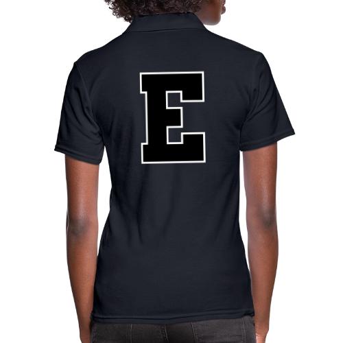 Varsity Letter E Collegiate Font Graphic - Women's Pique Polo Shirt