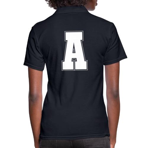 White Letter A – Varsity Alphabet Monogram - Women's Pique Polo Shirt
