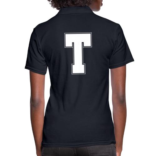 White Letter T – Varsity Alphabet Monogram - Women's Pique Polo Shirt