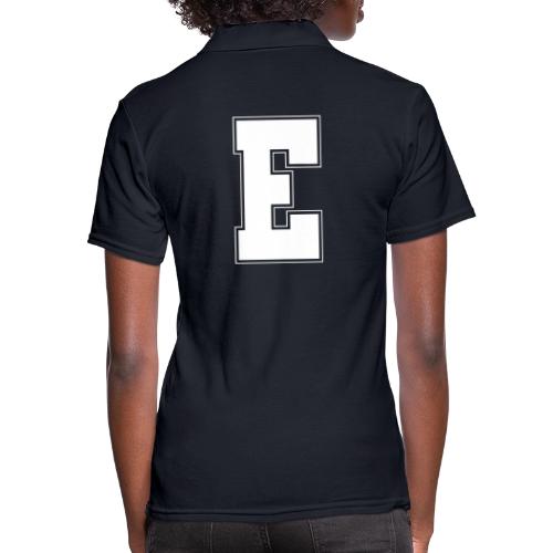 White Letter E – Varsity Alphabet Monogram - Women's Pique Polo Shirt
