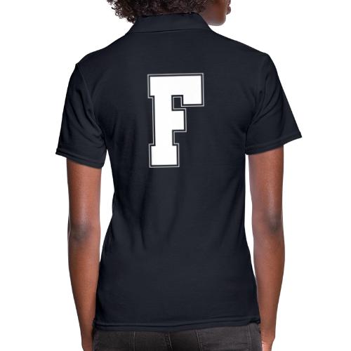 White Letter F – Varsity Alphabet Monogram - Women's Pique Polo Shirt