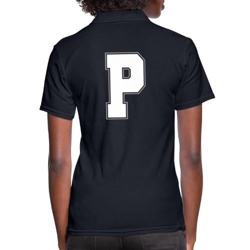 White Letter P – Varsity Alphabet Monogram - Women's Pique Polo Shirt