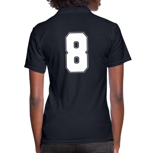 White Number 8 – Varsity Font - Women's Pique Polo Shirt
