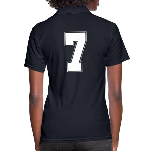White Number 7 – Varsity Font - Women's Pique Polo Shirt