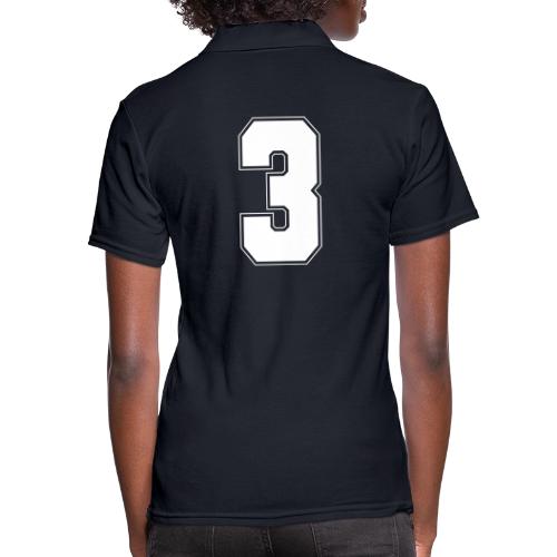 White Number 3 – Varsity Font - Women's Pique Polo Shirt