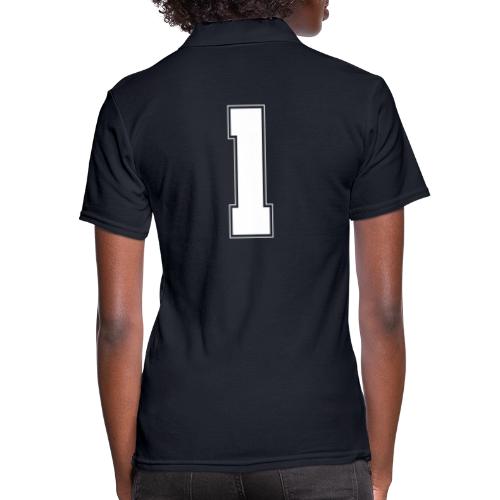 White Number 1 – Varsity Font - Women's Pique Polo Shirt