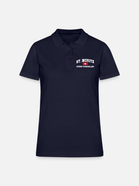 St Moritz Swiss Alps Winter Skiing Snow Travel - Women's Pique Polo Shirt - midnight navy - Front