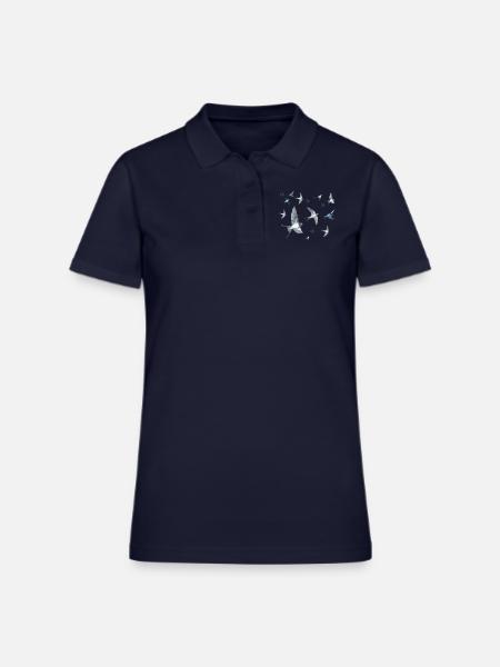 Flock of Swallow Birds Flying Illustration - Women's Pique Polo Shirt - midnight navy - Front