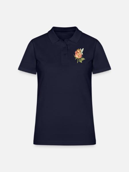 Tiny Fairy in a Rose - Women's Pique Polo Shirt - midnight navy - Front