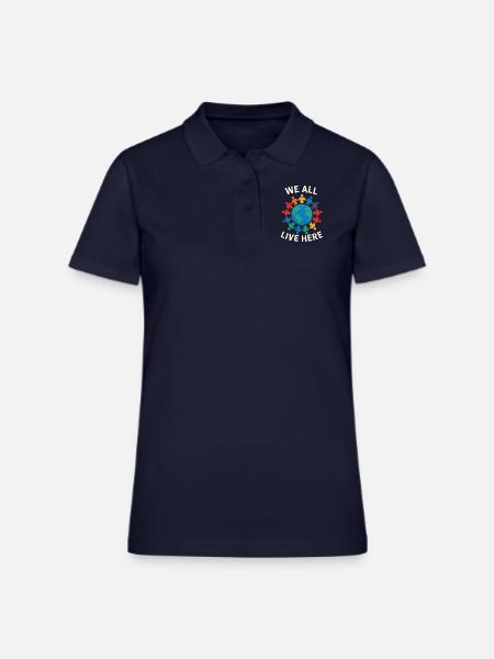We All Live Here – Global Unity & Earth Day - Women's Pique Polo Shirt - midnight navy - Front