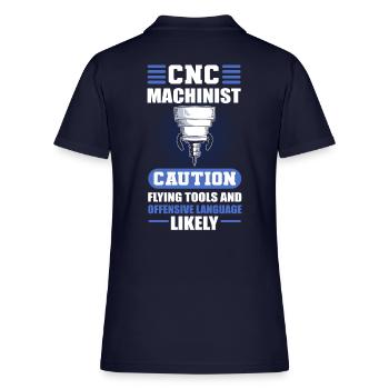 CNC Machinist Caution Flying Tools CNC Operator - Women's Pique Polo Shirt - midnight navy - Back