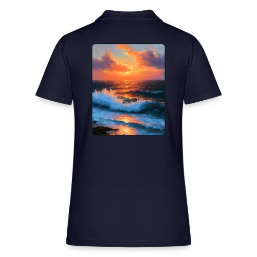 Sunset Storm Waves Oil Painting - Women's Pique Polo Shirt