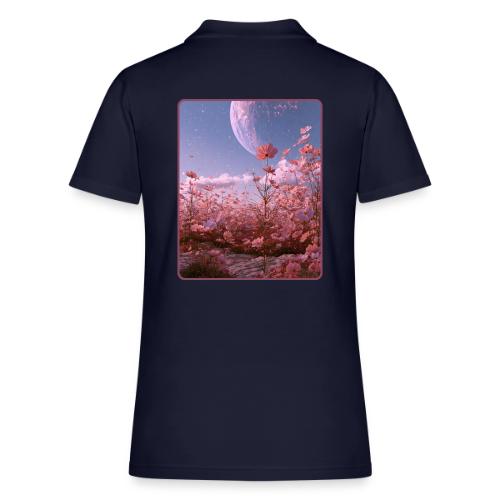 Cosmic Moon & Cosmos Flowers Art - Women's Pique Polo Shirt