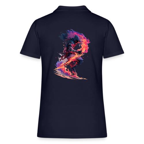 Flaming Ninja Warrior Fantasy Design - Women's Pique Polo Shirt