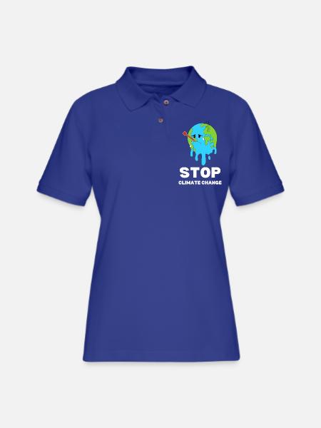 Black and White Minimalist Stop Climate Change - Women's Pique Polo Shirt - royal blue - Front