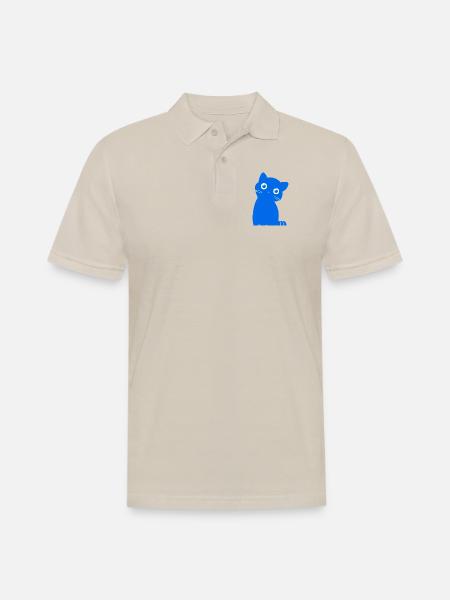 Azure Blue Cat Silhouette - Men's Pique Polo Shirt - Sand