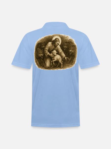Shepherd and Lamb Among Wolves - Men's Pique Polo Shirt - sky blue