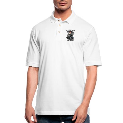 They See Me Rollin' They Hatin' Golf Cart Cartoon - Men's Pique Polo Shirt