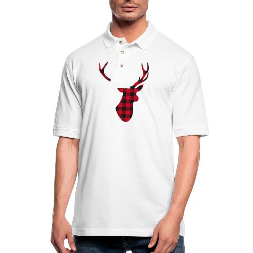 Classic Red Black Christmas Buffalo Plaid Deer - Men's Pique Polo Shirt