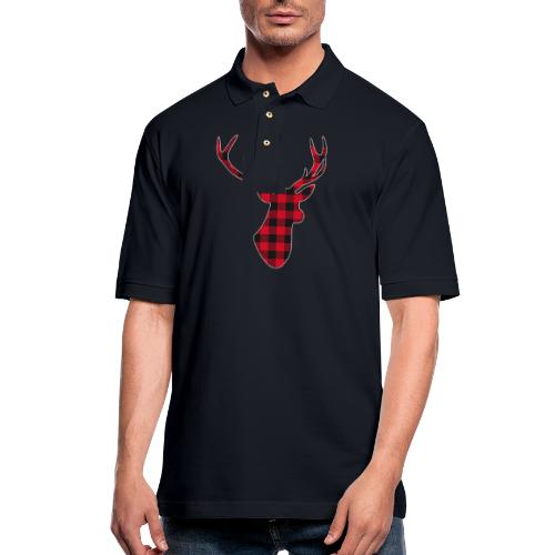 Classic Red Black Christmas Buffalo Plaid Deer - Men's Pique Polo Shirt