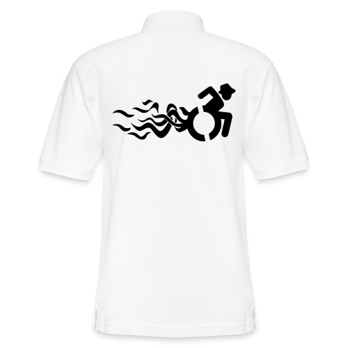 Flames wheelchair man, humor speed racing wheels - Men's Pique Polo Shirt