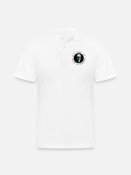 Neon Halftone Skull, Halloween, Skeleton - Men's Pique Polo Shirt - white