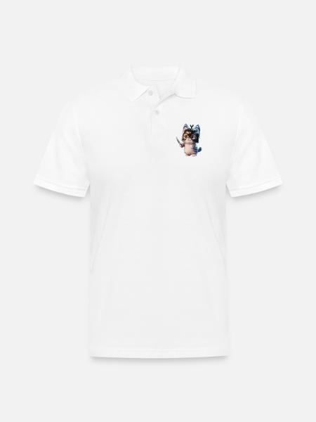 Ninja Kitten with Dagger - Men's Pique Polo Shirt - white