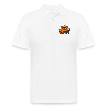 Art vectoriel mignon d’Halloween avec un chat noir en citrouille - Polo en coton piqué pour hommes - blanc - Devant
