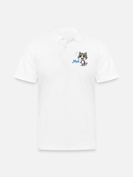 Meh – Funny Cat Meme - Men's Pique Polo Shirt - white