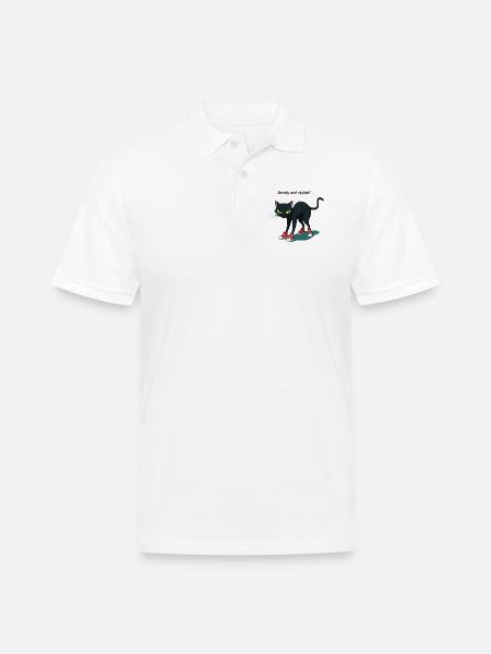 Midnight Cat in Red Sneakers - Men's Pique Polo Shirt - white