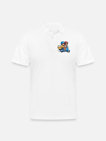Boy and Girl on Vespa with Pizza! - Men's Pique Polo Shirt - white