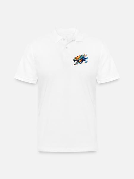 Prism Wolf in Fractal Fur - Men's Pique Polo Shirt - white