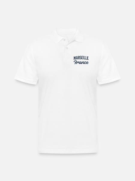 Marseille France Script Logo - Men's Pique Polo Shirt - white