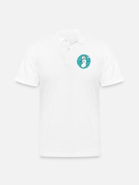 Whimsical Snowman on Cyan Swirl - Men's Pique Polo Shirt - white