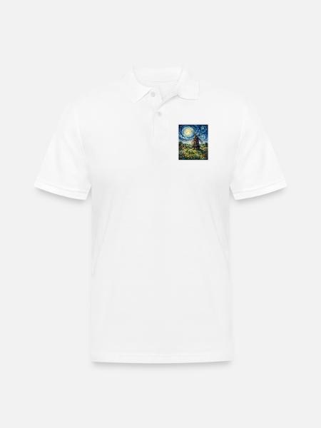 Moonlit Windmill in Bloom - Men's Pique Polo Shirt - white