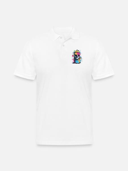 Skull Graffiti Spray Can - Men's Pique Polo Shirt - white