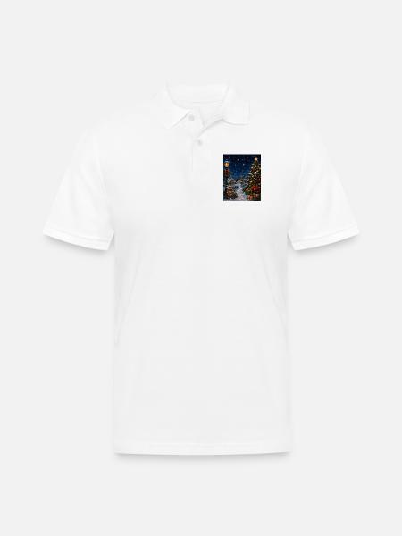 Snowlit Christmas Village - Men's Pique Polo Shirt - white
