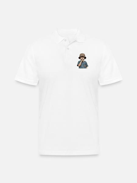 Shushing Kid in Bucket Hat - Men's Pique Polo Shirt - white