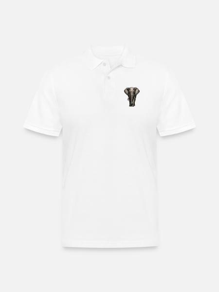 Charcoal Elephant Portrait - Men's Pique Polo Shirt - white