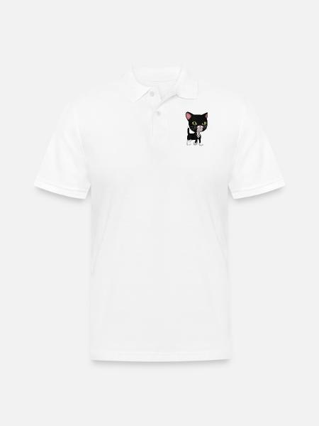 Black and White Cat - Men's Pique Polo Shirt - white