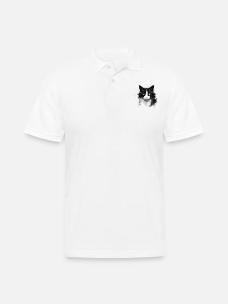 Tuxedo Cat Face - Men's Pique Polo Shirt - white