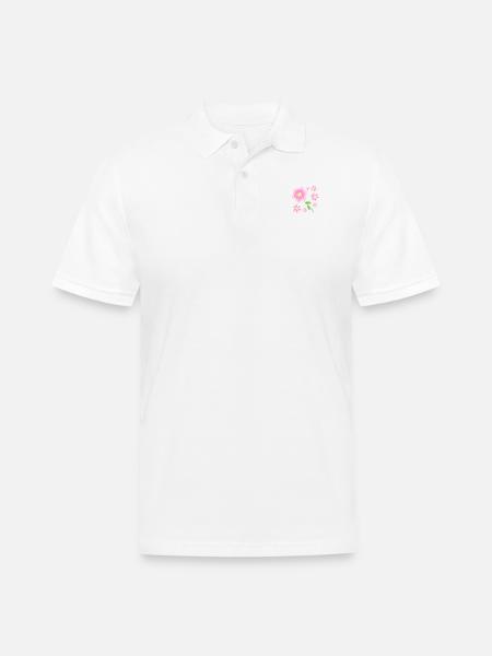 pink flowers pattern - Men's Pique Polo Shirt - white
