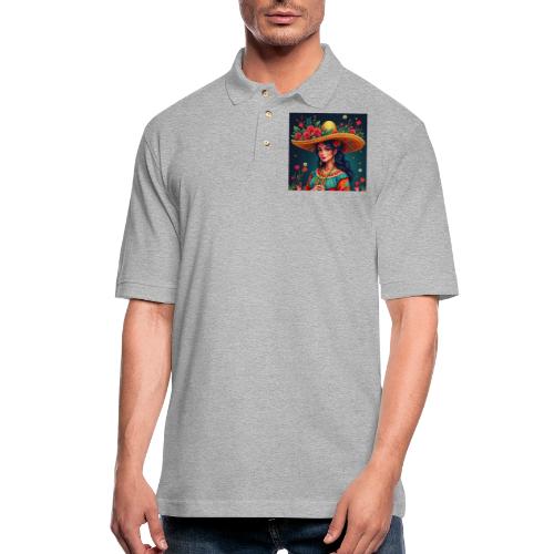 Mexican Design, Regional Mexican Charro Woman - Men's Pique Polo Shirt
