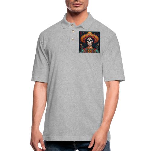 Charra Skull Art | Traditional Mexican Design - Men's Pique Polo Shirt